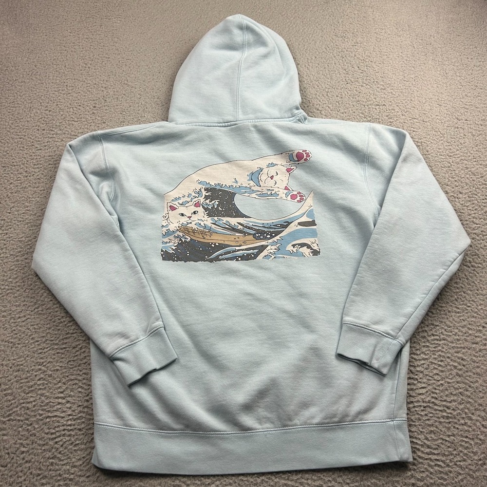 RipnDip Hoodie Mens Large Light Blue Great Wave of Nerm Hoodie PUllover